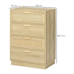 Homcom 4 Drawer Dresser, Boho Chest Of Drawers Storage Cabinet, Natural - thumbnail 3
