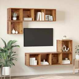 Berkfield Wall-Mounted 4 Pcs Old Wood 37 X 37 X 142.5 Cm Engineered Wood - thumbnail 4
