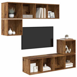 Berkfield Wall-Mounted 4 Pcs Old Wood 37 X 37 X 142.5 Cm Engineered Wood - thumbnail 3