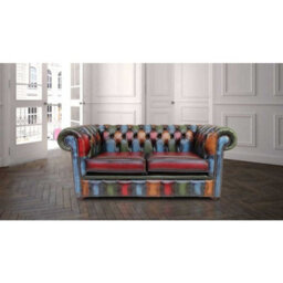 Chesterfield 2 Seater Patchwork Antique Leather Sofa Settee Bespoke In Classic Style - thumbnail 1