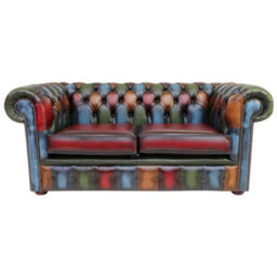 Chesterfield 2 Seater Patchwork Antique Leather Sofa Settee Bespoke In Classic Style - thumbnail 3