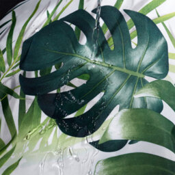 Neel Blue Palm Leaf Polyester Shower Curtain, Water-Resistant Bathroom Curtain With 12 Hooks - 180X200Cm - thumbnail 5