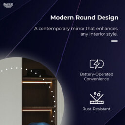 Ibathuk Luna Wall Mounted Round Led Illuminated Bathroom Mirror, Modern Battery Powered Mirror With White Light, 500 X 500mm - thumbnail 5