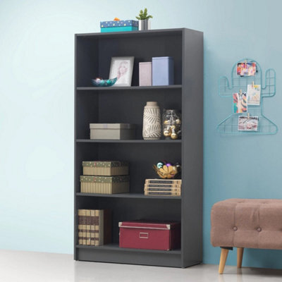 Bookcase Tall Wide In Dark Grey Storage Shelving For Home - image 1