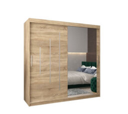 Arte Stylish Oak Sonoma York Ii Sliding Door Wardrobe W2000mm H2000mm D620mm - Mirrored Storage With Silver Handles