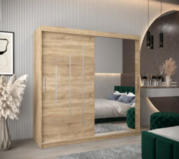Arte Stylish Oak Sonoma York Ii Sliding Door Wardrobe W2000mm H2000mm D620mm - Mirrored Storage With Silver Handles - thumbnail 2