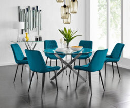 Furniturebox Uk Novara 120Cm Round Dining Table And 6 Blue Pesaro Black Leg Chairs - thumbnail 1