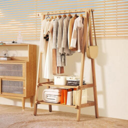 Foldable Bamboo Clothes Rail Garment Coat Dress Hanging Display - thumbnail 3