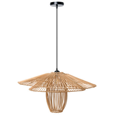 Wyld And Coco Natural Rattan Shade Pendant Lamp With Iron Frame, Warm Light, Large W66 X D66 X H150Cm - image 1