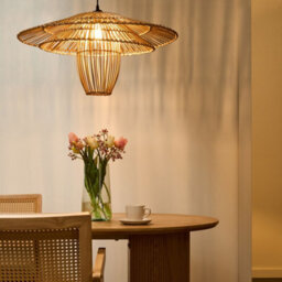 Wyld And Coco Natural Rattan Shade Pendant Lamp With Iron Frame, Warm Light, Large W66 X D66 X H150Cm - thumbnail 2