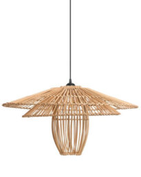Wyld And Coco Natural Rattan Shade Pendant Lamp With Iron Frame, Warm Light, Large W66 X D66 X H150Cm - thumbnail 3