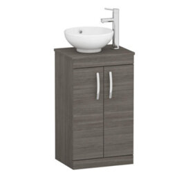 Royal Bathrooms 500mm Floor Standing Vanity Unit 2 Door Grey Elm & Countertop Basin - Breeze - thumbnail 4