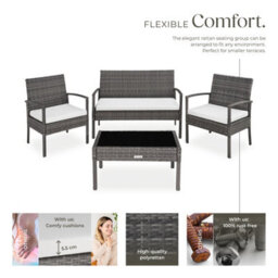 Tectake Garden Furniture Set Sparta - Seats 4, 2 Chairs, 1 Sofa, & 1 Coffee Table - Grey - thumbnail 3