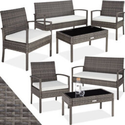 Tectake Garden Furniture Set Sparta - Seats 4, 2 Chairs, 1 Sofa, & 1 Coffee Table - Grey - thumbnail 1