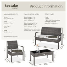 Tectake Garden Furniture Set Sparta - Seats 4, 2 Chairs, 1 Sofa, & 1 Coffee Table - Grey - thumbnail 6