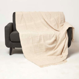 Homescapes Kashi Natural Cotton Throw With Tassels 225 X 255 Cm