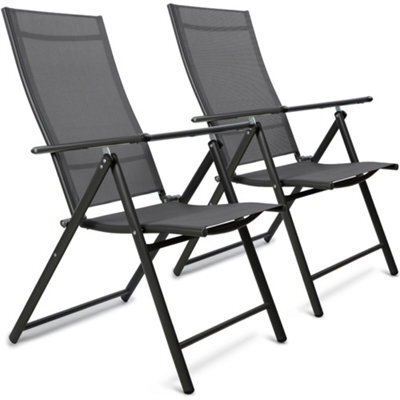 Sunmer Set Of 2 Folding Garden Chairs With 7 Reclining Positions - Grey - image 1