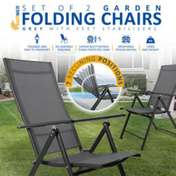 Sunmer Set Of 2 Folding Garden Chairs With 7 Reclining Positions - Grey - thumbnail 2