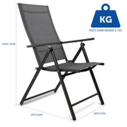 Sunmer Set Of 2 Folding Garden Chairs With 7 Reclining Positions - Grey - thumbnail 7