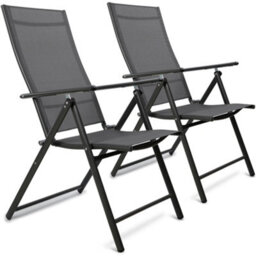 Sunmer Set Of 2 Folding Garden Chairs With 7 Reclining Positions - Grey - thumbnail 1