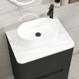Royal Bathrooms Venice 600mm Matt Nocturne Black Freestanding Bathroom Countertop Vanity Unit 2 Drawer With Peak Basin - thumbnail 6