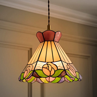 Valuelights Evelyn Tiffany Rose Ceiling Lamp Shade And Bulb (D)26.5Cm - image 1