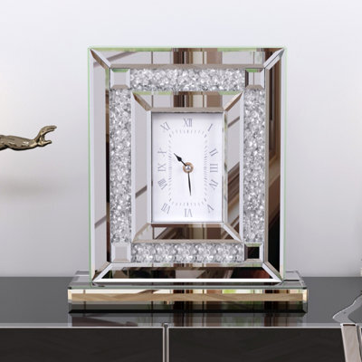 Aesome 30X9.6X33Cm Sparkly Mirrored Crushed Crystal Filled Diamond Mantle Clock Glass Table Clock - image 1