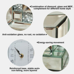 Artloge 30X9.6X33Cm Sparkly Mirrored Crushed Crystal Filled Diamond Mantle Clock Glass Table Clock - thumbnail 3
