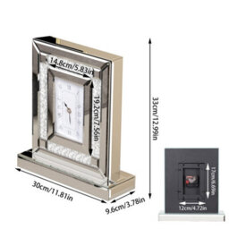 Artloge 30X9.6X33Cm Sparkly Mirrored Crushed Crystal Filled Diamond Mantle Clock Glass Table Clock - thumbnail 2