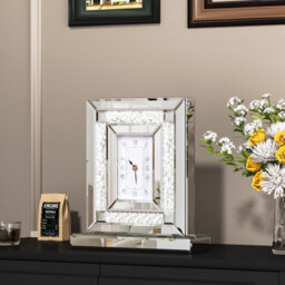 Artloge 30X9.6X33Cm Sparkly Mirrored Crushed Crystal Filled Diamond Mantle Clock Glass Table Clock - thumbnail 6
