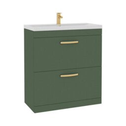 Royal Bathrooms Turin 800mm Floor Standing Vanity Unit Matt Green 2 Drawer Mid-Edge Basin With Brushed Brass Handles - thumbnail 6
