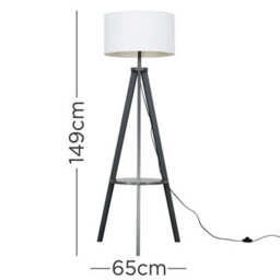 Valuelights Morrigan Grey Wood Shelf Tripod Floor Lamp With White Drum Shade - thumbnail 8