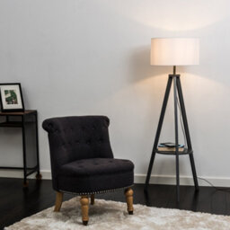 Valuelights Morrigan Grey Wood Shelf Tripod Floor Lamp With White Drum Shade - thumbnail 5