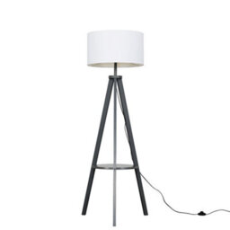 Valuelights Morrigan Grey Wood Shelf Tripod Floor Lamp With White Drum Shade - thumbnail 3