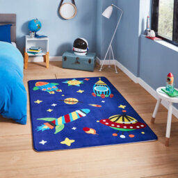 Blue Wool Easy To Clean Graphics Pictorial Handmade Kids Modern Rug For Living Room, Bedroom - 100Cm X 150Cm - thumbnail 1