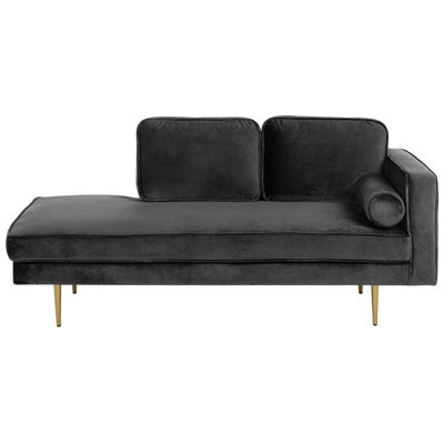 Beliani Right-Hand Chaise Longue Miramas Velvet Black - image 1