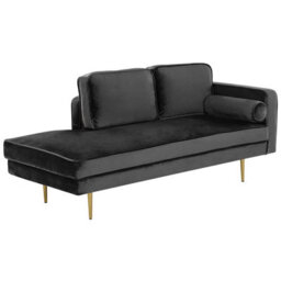 Beliani Right-Hand Chaise Longue Miramas Velvet Black - thumbnail 4