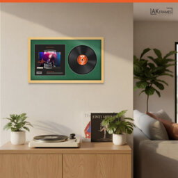 "30X17"" Matte Yellow Modern Vinyl Record Frame With Emerald Mount For 12 Inch Lp Album Cover & Disc - Ak Frames" - thumbnail 5