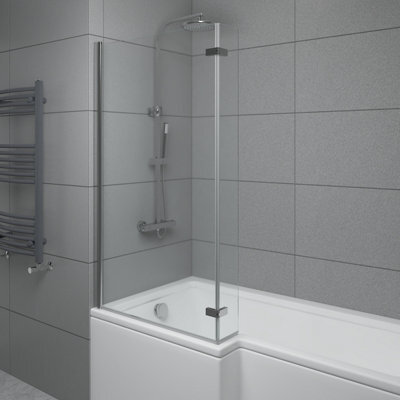 Sundaze 6mm Toughened Safety Glass L Shaped Shower Bath Screen Hinged Return Chrome - image 1
