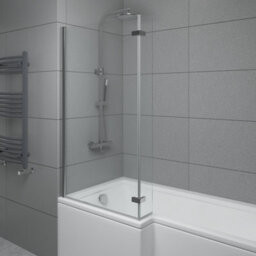 Sundaze 6mm Toughened Safety Glass L Shaped Shower Bath Screen Hinged Return Chrome - thumbnail 1