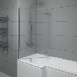 Sundaze 6mm Toughened Safety Glass L Shaped Shower Bath Screen Hinged Return Chrome - thumbnail 2