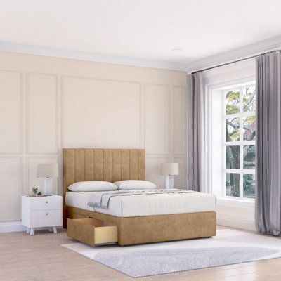 "Sloomy 5Ft Kansas Divan Bed Base Latte Dumfries ,2 Drawers & 26"" Struts Headboard - King" - image 1