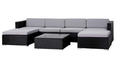 Evre Black Rattan Outdoor Garden Furniture Nevada Set 6 Seater Sofa With Coffee Table - image 1