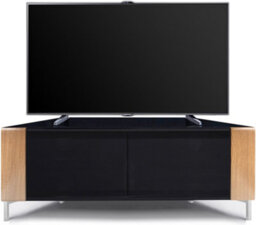"Mda Designs Corvus Corner-Friendly Black Cabinet With Oak Profiles Black Beamthru Glass Doors For Flat Screen Tvs Up To 50""" - thumbnail 3