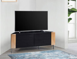 "Mda Designs Corvus Corner-Friendly Black Cabinet With Oak Profiles Black Beamthru Glass Doors For Flat Screen Tvs Up To 50""" - thumbnail 2