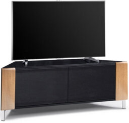"Mda Designs Corvus Corner-Friendly Black Cabinet With Oak Profiles Black Beamthru Glass Doors For Flat Screen Tvs Up To 50""" - thumbnail 1