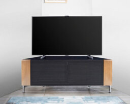 "Mda Designs Corvus Corner-Friendly Black Cabinet With Oak Profiles Black Beamthru Glass Doors For Flat Screen Tvs Up To 50""" - thumbnail 8