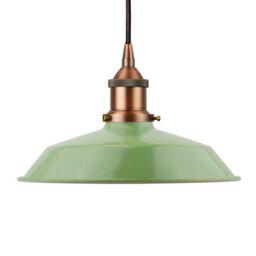 Mint Green Small Trinity Metal Painted Dome Pendant Light With Matt Antique Copper Lamp Holder And Black Round Cable - Se Home