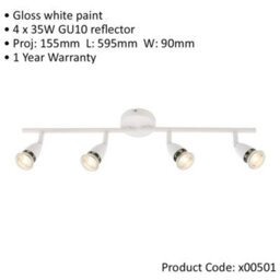 4 Way Adjustable Ceiling Spotlight Bar - 4 X 35W Gu10 Reflector - Gloss White - thumbnail 2