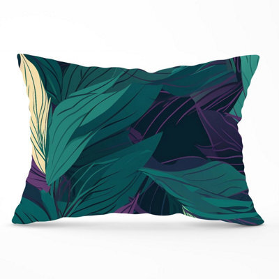 Warren Reed Designer Green Purple Tropical Leaves Cushions 33Cm X 48Cm